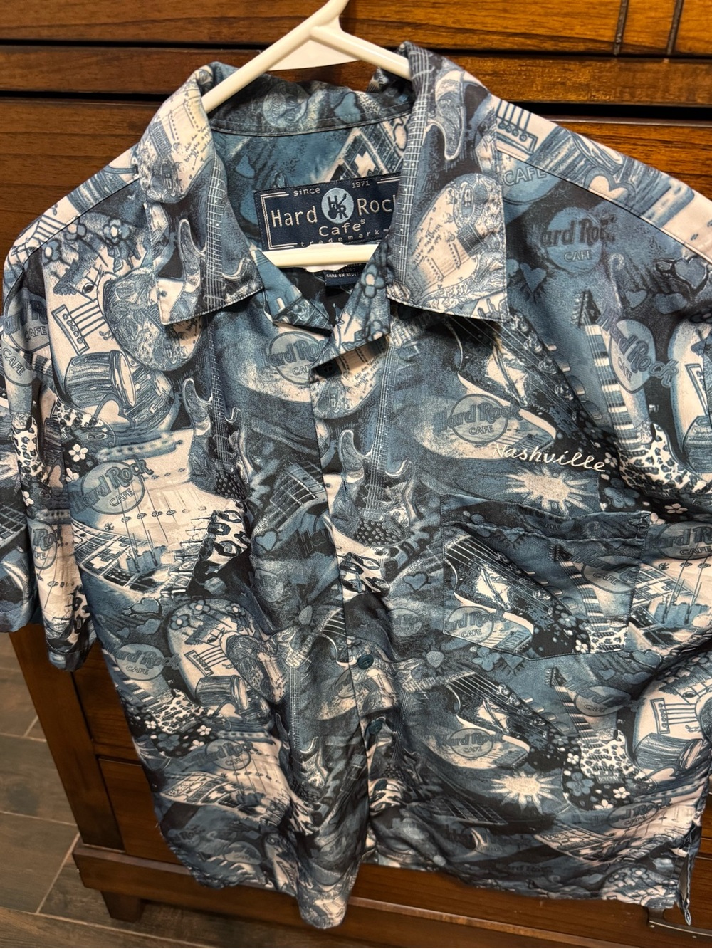 Hard Rock Cafe Blue Nashville Graphic Camp Shirt